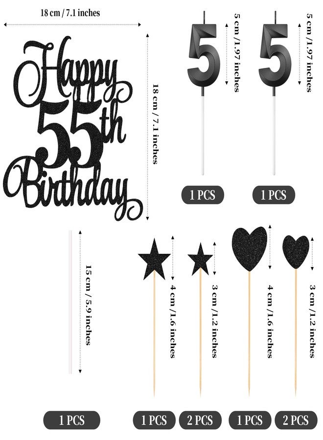 Lecferrarc 55th Birthday Cake Decorations, 55th Birthday Candles Cake Numeral Candles and Glitter Happy 55th Birthday Cake Toppers Set for Birthday Party Supplies (Black) - Image 2